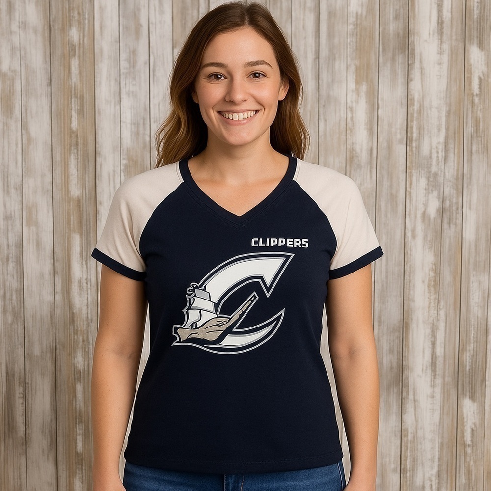 LA Clippers Women’s V-Neck Tee Blue White Small NBA Basketball Shirt
